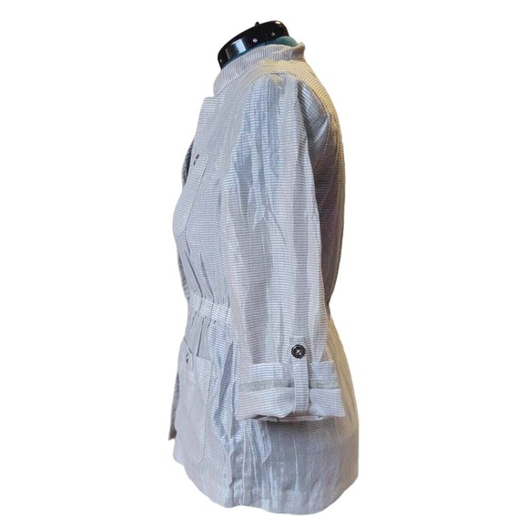 Chicos Metallic Striped Linen Blend Utility Jacket Silver Tan Size 0 Small - Picture 2 of 8